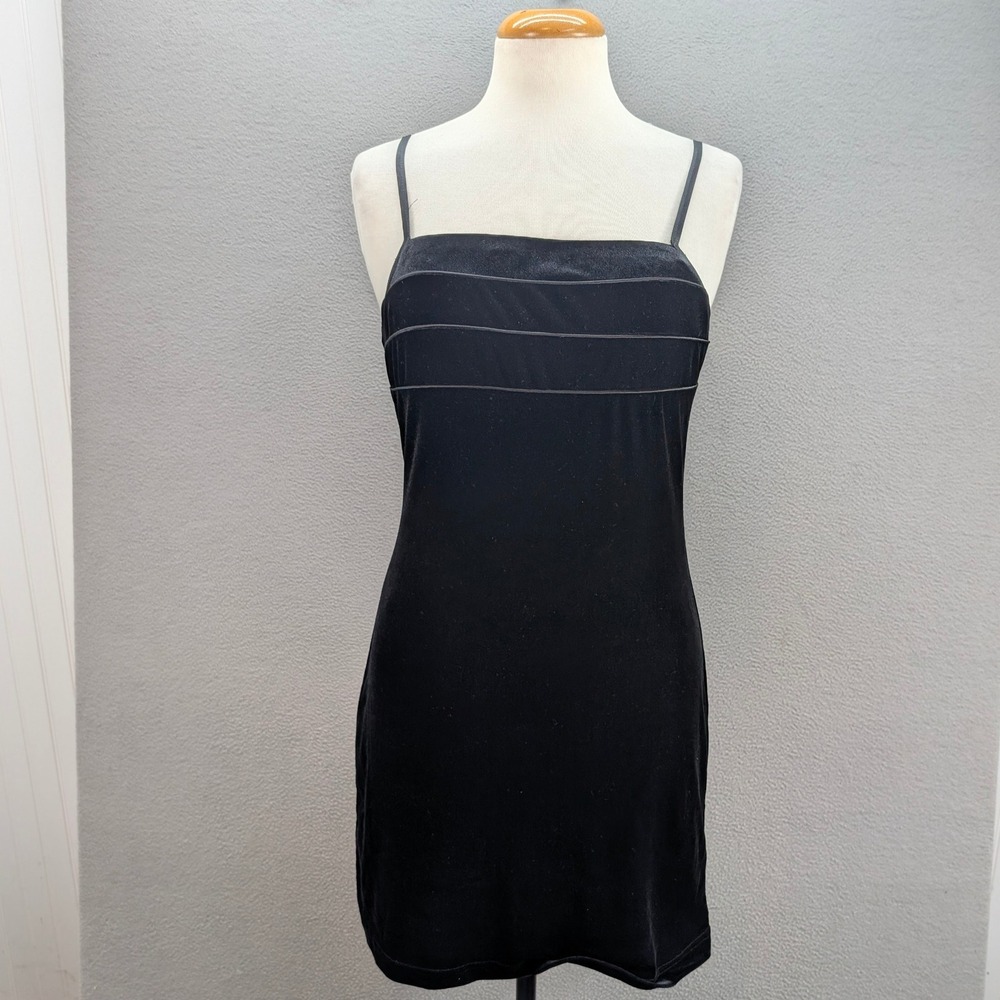 Vtg Byer Too California Mini Dress Sz S Black Velvet Spaghetti Strap Square Neck - Picture 2 of 11